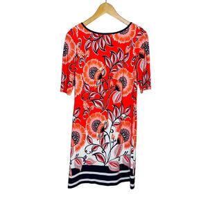 Eliza J Short Sleeve Red Orange Navy Big Floral Sheath Dress Size 2